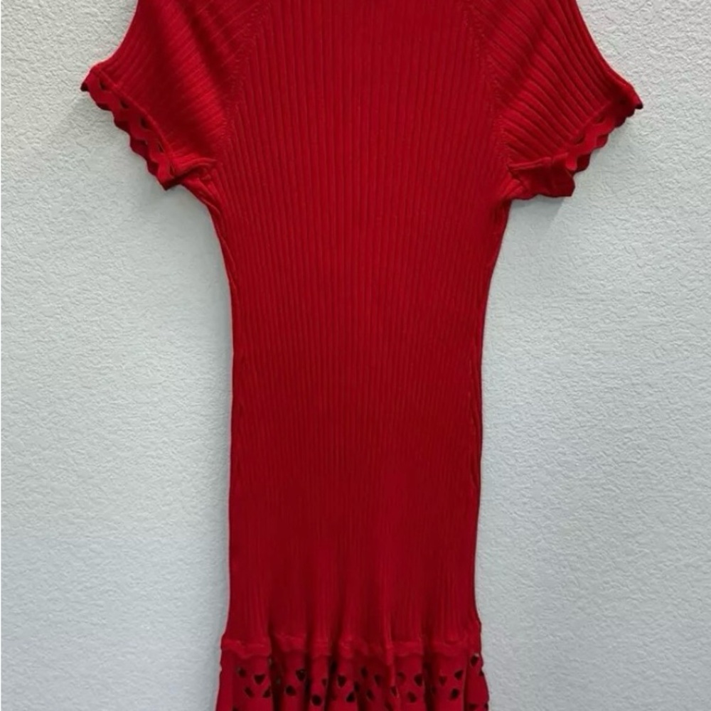 Jonathan Simkhai Red Ric Rac Knit Dress with Ribbing size L - Picture 2 of 6